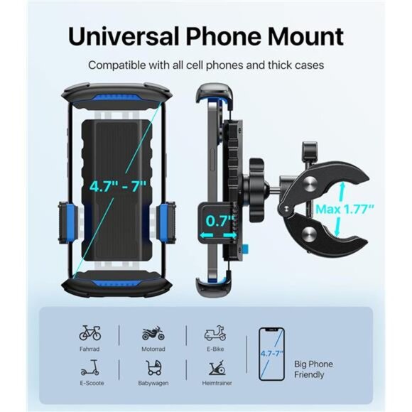 Bike Phone Mount [Bumpy Road Friendly, Super Durable] Motorcycle Handlebar - Picture 6 of 7